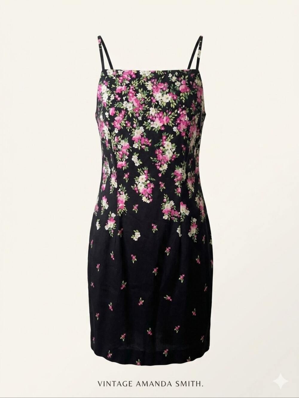 Amanda Smith Black Floral Slip Dress with Pink & White Blooms